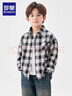 羅蒙男童襯衫兒童中大童男孩上衣格子百搭款外套春秋新款 黑白格150 曬單實(shí)拍圖