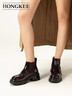 紅科（HONGKEE）短靴女2025秋冬季新款亮面時(shí)尚粗跟切爾西靴HA85M426 黑色 37 曬單實(shí)拍圖