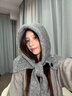 目丸灰色巴拉克拉法帽女秋冬季針織帽子圍脖一體大頭圍保暖護耳毛線(xiàn)帽 灰色 曬單實(shí)拍圖