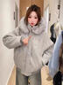 趣米樂(lè )韓系設計感潮流棉服女冬季新款夾棉加厚外套保暖休閑情侶棉襖上衣 灰色 M 曬單實(shí)拍圖
