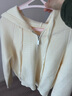 伊芙麗（eifini）蔣欣代言連帽休閑寬松系帶軟糯厚實(shí)毛針織衫外套冬季新款毛衣女 米白 M 100-115斤 曬單實(shí)拍圖