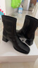 百麗（Belle）休閑舒適彈力靴增高顯瘦短筒靴B2348DZ4 黑色（褶皺皮） 39 (245mm) 曬單實(shí)拍圖