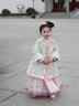 玫初莎漢服女童秋冬加厚明制外套兒童新中式馬面裙格格服套裝女孩拜年服 小海蘭綠色上衣+粉色馬面裙 120 【建議身高115cm左右】 曬單實(shí)拍圖