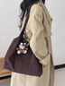 滕閣廂 女士斜挎包單肩包女托特包麂皮絨復古大容量百搭上班通勤單肩包 咖色牛角扣單肩包 無(wú)掛件 曬單實(shí)拍圖