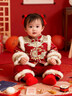 DOMIAMIAKIDS女寶寶抓周冬裝新中式嬰兒周歲生日宴衣服紅色喜慶唐裝拜年服 紅色馬年祥云唐裝套裝 夾棉加厚 90 曬單實(shí)拍圖