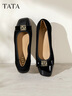 他她（TATA）女鞋秋一腳蹬淺口單鞋新款真皮粗跟鞋子百搭平底鞋XTS01CQ5 黑色 36 曬單實(shí)拍圖