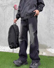 MONPOC美式牛仔褲男春秋冬季款復古潮流寬松直筒休閑褲子MON02黑灰 XL 曬單實(shí)拍圖