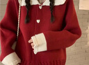 妙奕嘉新年紅色毛衣女針織衫開(kāi)衫外套2025新款秋冬女裝上衣高級感洋氣 紅色娃娃領(lǐng)撞色拼接小香風(fēng)毛衣 均碼 【建議110斤以?xún)取?曬單實(shí)拍圖