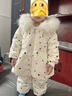 G.duck小黃鴨女寶寶冬季免洗羽絨服嬰幼兒白鴨絨連帽外套背帶褲分體套裝 米白色 80 cm 曬單實(shí)拍圖