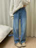 俞兆林（YUZHAOLIN）闊腿牛仔褲女2025春秋冬季新款時(shí)尚加絨加厚保暖潮流百搭直筒褲子 淺藍色-加絨加厚 L 106-115斤 曬單實(shí)拍圖