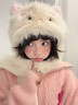 韞舜毛絨圍巾一體帽可愛(ài)小貓咪雷鋒帽女冬季保暖百搭甜妹風(fēng)護耳圍巾帽 發(fā)夾貓咪圍巾一體帽 （56-58） 曬單實(shí)拍圖