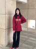 真維斯（Jeanswest）酒紅色加絨加厚連帽衛衣外套女秋冬2026馬年本命年寬松休閑上衣服 曬單實(shí)拍圖