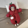 班喜迪嬰兒衣服冬裝嬰幼兒連體衣滿(mǎn)月百天女寶寶周歲禮服外出棉服拜年服 紅色 73cm 曬單實(shí)拍圖