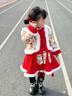 莫代爾元旦兒童女童冬裝拜年服漢服過(guò)年服周歲女寶禮服喜慶演出服新年服 紅色拜年服+褲襪 加厚加棉（送頭飾+眉心貼） 130 【衣長(cháng)52.5cm 裙長(cháng)39cm】 曬單實(shí)拍圖