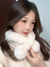 KINGXIAOJING真獺兔毛圍巾圍脖冬季保暖男女百搭三管大球皮草圍脖脖套加厚披肩 白色 稍微浮毛介意慎拍 曬單實(shí)拍圖