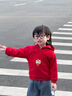 英氏（YEEHOO）【商場(chǎng)同款】?jì)和l衣秋冬仿羊羔絨保暖上衣男童喜慶拜年服連帽 A款新年紅-厚款 100 cm（建議身高90-100cm） 曬單實(shí)拍圖