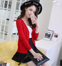 FSHE新年元旦針織衫女秋冬新款開(kāi)衫長(cháng)袖V領(lǐng)紅色毛衣韓版披肩外套女 大紅色 S 曬單實(shí)拍圖