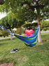 米囹吊床戶(hù)外成人露營(yíng)秋千防側翻單雙人加固寢室宿舍睡覺(jué)吊椅u  260*150彩蘭色+鴨嘴+彎棍+綁帶 曬單實(shí)拍圖
