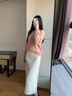 針織半身裙毛線(xiàn)A字裙女2025冬季新款高腰中長(cháng)款時(shí)尚百搭顯瘦裙子 杏色 均碼 曬單實(shí)拍圖