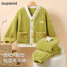 MQDMINI兒童家居服套裝春冬保暖內衣套珊瑚絨睡衣新款 珊瑚絨男綠色 130 曬單實(shí)拍圖