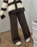 燦圖燈芯絨闊腿休閑褲子女秋冬季高腰寬松顯瘦小個(gè)子運動(dòng)直筒加絨衛褲 咖色-加絨 M 【建議105-120斤】 曬單實(shí)拍圖