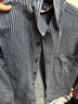 后琤美式復古條紋襯衫男寬松工裝長(cháng)袖襯衣休閑2025春季百搭外套上衣男 藍色 M （100-120斤） 曬單實(shí)拍圖