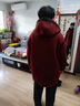 媽媽秋冬時(shí)尚連帽寬松外套中老年女裝羊羔絨雙面穿中長(cháng)款棉服大衣 酒紅色 2XL 建議120-140斤 曬單實(shí)拍圖