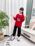 NASA STONE兒童紅色衛衣套裝2026新款中大童加絨12歲男童女童馬年本命年衣服 紅色+黑褲子（春秋款） 140 兒童尺碼推薦【56-65斤】 曬單實(shí)拍圖