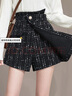 絲柏舍格子休閑褲2025秋裝新款女裝小香風(fēng)不規則排扣裝飾短褲 曬單實(shí)拍圖