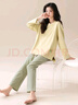 Cofni意大利純棉家居服女春秋圓領(lǐng)簡(jiǎn)約休閑睡衣女長(cháng)袖款小清新可外穿 禮盒裝：櫻草黃 L：105-130斤 曬單實(shí)拍圖
