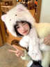 曇蓓漫毛絨帽子秋冬季女生可愛(ài)毛茸茸貓咪帽子圍巾一體加絨加厚保暖騎行 可愛(ài)奶油小貓咪【帽子圍巾一體】 冬日甜妹 加絨加厚 曬單實(shí)拍圖