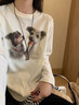MO&Co.長(cháng)袖T恤2025冬新品棉質(zhì)萌寵系列抽象小狗懷舊印花寬松MBE4TEET05 米白色 S /160 曬單實(shí)拍圖