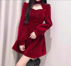 啄木鳥(niǎo)法式赫本風(fēng)元旦跨年女裝紅色小裙子金絲絨內搭打底連衣裙女秋冬裝 紅色 S 曬單實(shí)拍圖