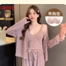 古今（GUJIN）帶胸墊坑條三件套睡衣女秋冬家居服可外穿睡褲防凸點(diǎn)大碼套裝L 曬單實(shí)拍圖