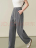 Basic House/百家好冬季加絨斜條紋休閑褲慵懶風(fēng)加厚高腰直筒褲女 灰色 L 曬單實(shí)拍圖