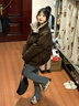 何佳功羽絨棉服女2025冬季新款韓版森系百搭拼接短款外套拼接面包服棉襖 咖啡色 S 【建議90-110斤】 曬單實(shí)拍圖