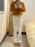 棉致韓版白色高腰微喇牛仔褲女秋冬季新款加絨加厚顯瘦喇叭休閑褲子女 016白色常規款【加絨高品質(zhì)】 L 110-120斤 曬單實(shí)拍圖