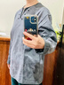 頂峰保羅（Dingfengbaoluo）慵懶風(fēng)假兩件長(cháng)袖t恤美式復古扎染半拉鏈寬松上衣XDN19深灰色L 曬單實(shí)拍圖