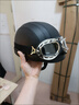 飛行員頭盔男女秋冬皮盔半盔哈雷復古安全帽眼鏡防風(fēng)鏡護耳款腳踏車(chē) 哈雷-啞黑 【配鍍銀風(fēng)鏡】亮面 曬單實(shí)拍圖