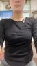 羅蒙秋季新款時(shí)尚裝飾扣子純色收腰修身顯瘦洋氣長(cháng)袖打底衫上衣 黑色新款上衣  M 曬單實(shí)拍圖