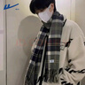 回力圍巾冬季男加長(cháng)加厚保暖格子圍脖百搭舒適文藝風(fēng)禮物情侶披肩棉 藏藍【升級款】 曬單實(shí)拍圖
