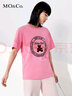 MO&Co.泰迪熊徽章可愛(ài)印花圓領(lǐng)短袖寬松T恤純棉上衣時(shí)尚洋氣摩安珂 玫粉色 S 曬單實(shí)拍圖