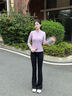 徽格兒（phigeer）后口袋跑步運動(dòng)網(wǎng)球服套裝女秋冬高腰收腹微喇叭褲拉鏈開(kāi)衫瑜伽服 粉紫兩件套（黑褲） M 曬單實(shí)拍圖