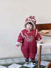 班喜迪嬰兒衣服冬裝嬰幼兒連體衣夾棉加厚寶寶周歲禮服國風(fēng)百天抓周童裝 紅色 90cm 曬單實(shí)拍圖