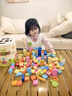 童木星實(shí)木大顆粒積木玩具3-6歲兒童益智拼裝拼圖男孩女孩生日新年禮物 100粒彩色積木【桶裝】 曬單實(shí)拍圖