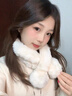 KINGXIAOJING真獺兔毛圍巾圍脖冬季保暖男女百搭三管大球皮草圍脖脖套加厚披肩 白色 稍微浮毛介意慎拍 曬單實(shí)拍圖