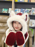 DFBK德國可愛(ài)狐貍毛絨帽子圍巾一體女冬季加厚保暖東北防寒圍脖護 安哥拉紅/兩件套【加厚230ｇ】 均碼（54-58cm） 曬單實(shí)拍圖
