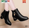 卡帝樂(lè )鱷魚(yú)（CARTELO）真皮粗跟小短靴女馬丁靴2025新款秋冬季女鞋高跟中跟靴子女士皮鞋 黑色單里 39 曬單實(shí)拍圖