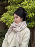 鉑吶苓圍巾女彩虹格子甜美軟妹韓系氛圍感百搭學(xué)生軟糯針織圍脖新年禮物 格子圍巾【淡藍粉色】 曬單實(shí)拍圖