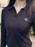 Calvin KleinJeans春秋女士?jì)?yōu)雅休閑通勤V領(lǐng)ck修身短款POLO領(lǐng)打底衫針織衫 UB1-太空黑 XS 曬單實(shí)拍圖